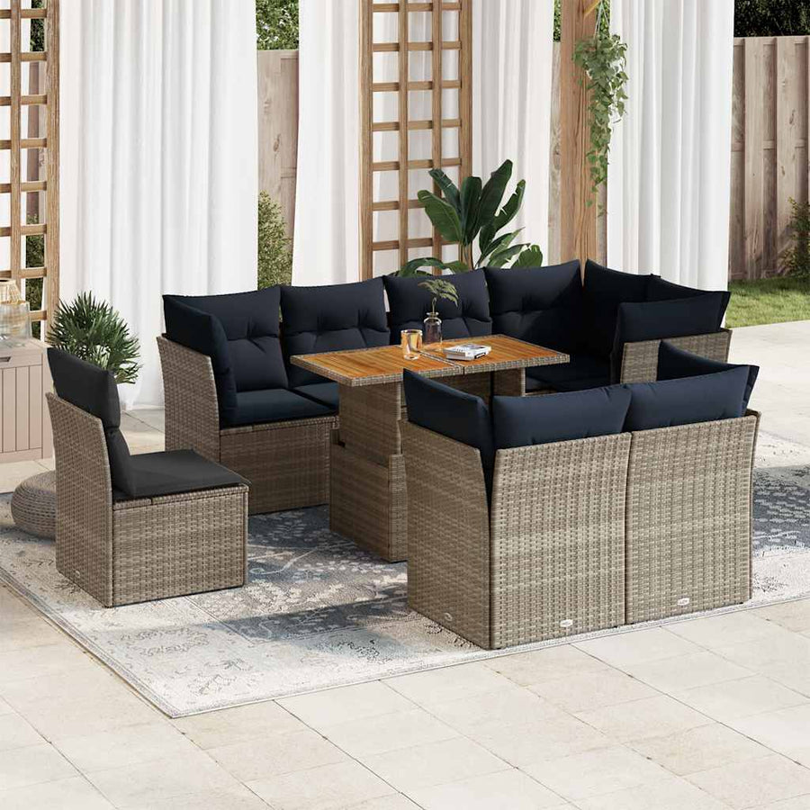 9-Delige Loungeset Met Kussens Poly Rattan 1 Grijs