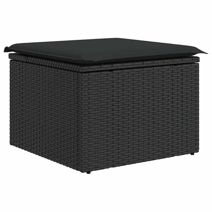 7-delige Loungeset met kussens poly rattan zwart