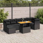 8-delige Loungeset met kussens poly rattan zwart