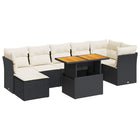 8-delige Loungeset met kussens poly rattan zwart