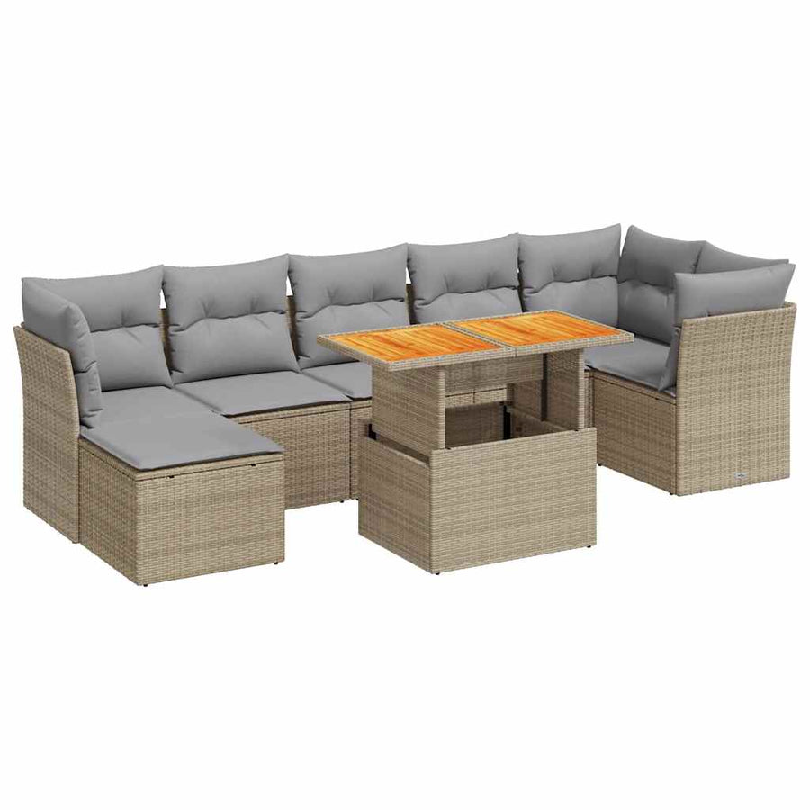 8-delige Loungeset met kussens poly rattan beige