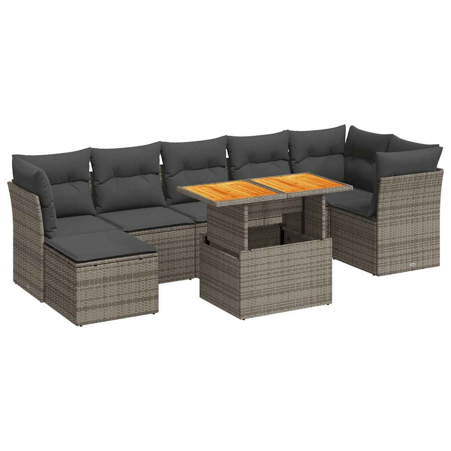 8-delige Loungeset met kussens poly rattan grijs