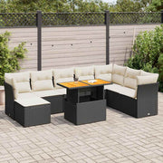 Loungeset poly rattan 9-delig zwart
