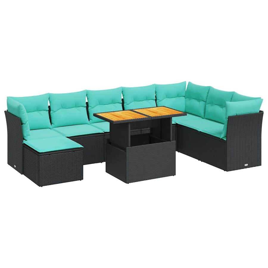 6-delige Loungeset met kussens poly rattan zwart