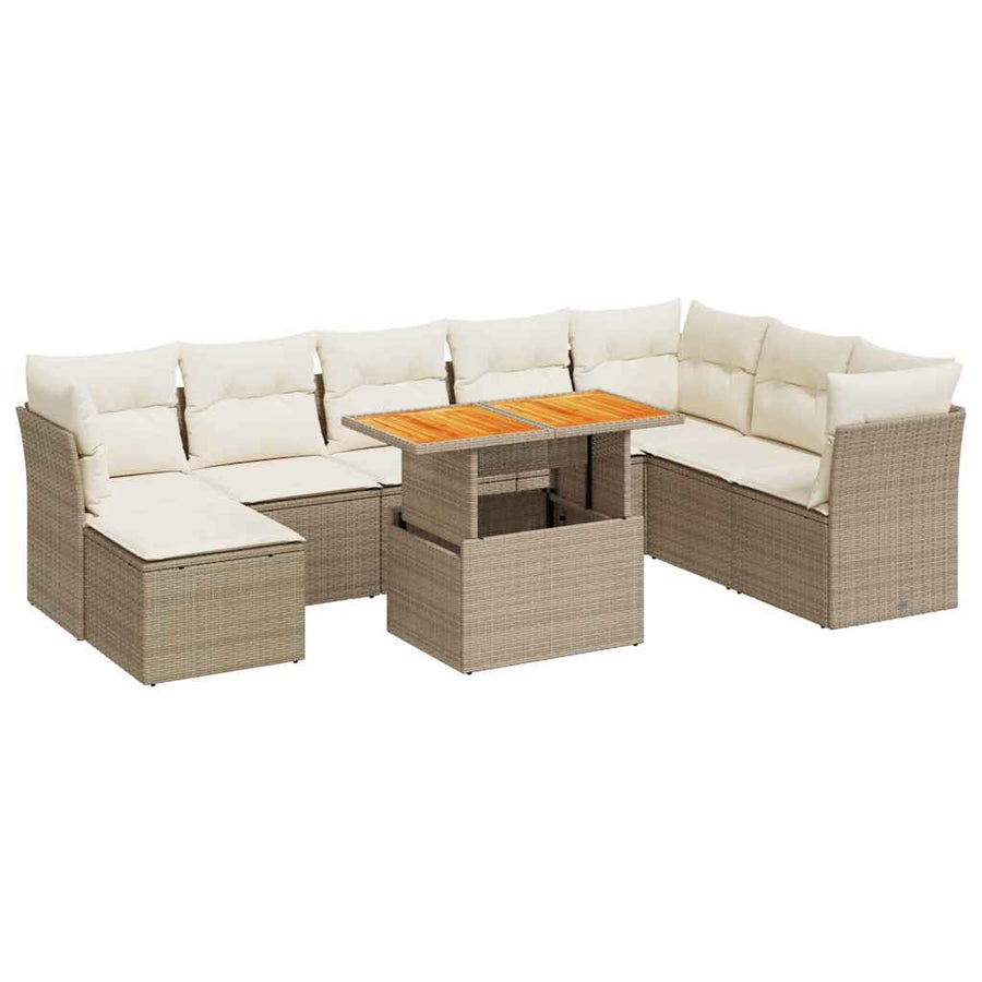9-delige Loungeset met kussens poly rattan beige