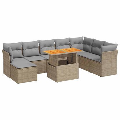 9-delige Loungeset met kussens poly rattan beige