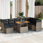 9-delige Loungeset met kussens poly rattan grijs