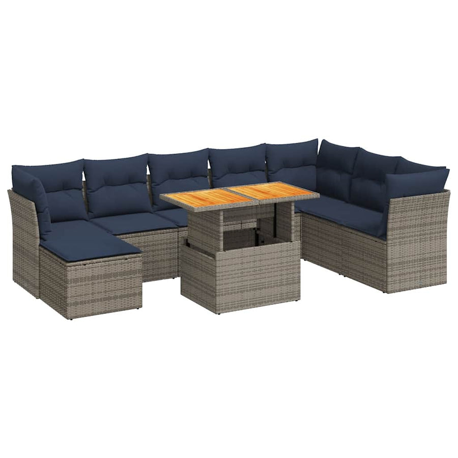 6-delige Loungeset met kussens poly rattan grijs