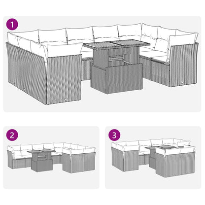 10-delige Loungeset met kussens poly rattan zwart