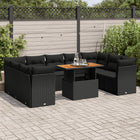 10-delige Loungeset met kussens poly rattan zwart