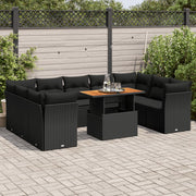 Loungeset poly rattan 10-delig zwart