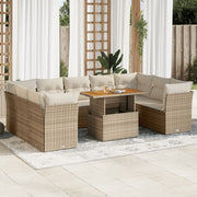 Loungeset 10-delig poly rattan beige met kussens