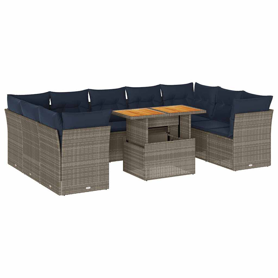 10-Delige Loungeset Met Kussens Poly Rattan
