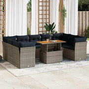 Loungeset 10-delig poly rattan grijs