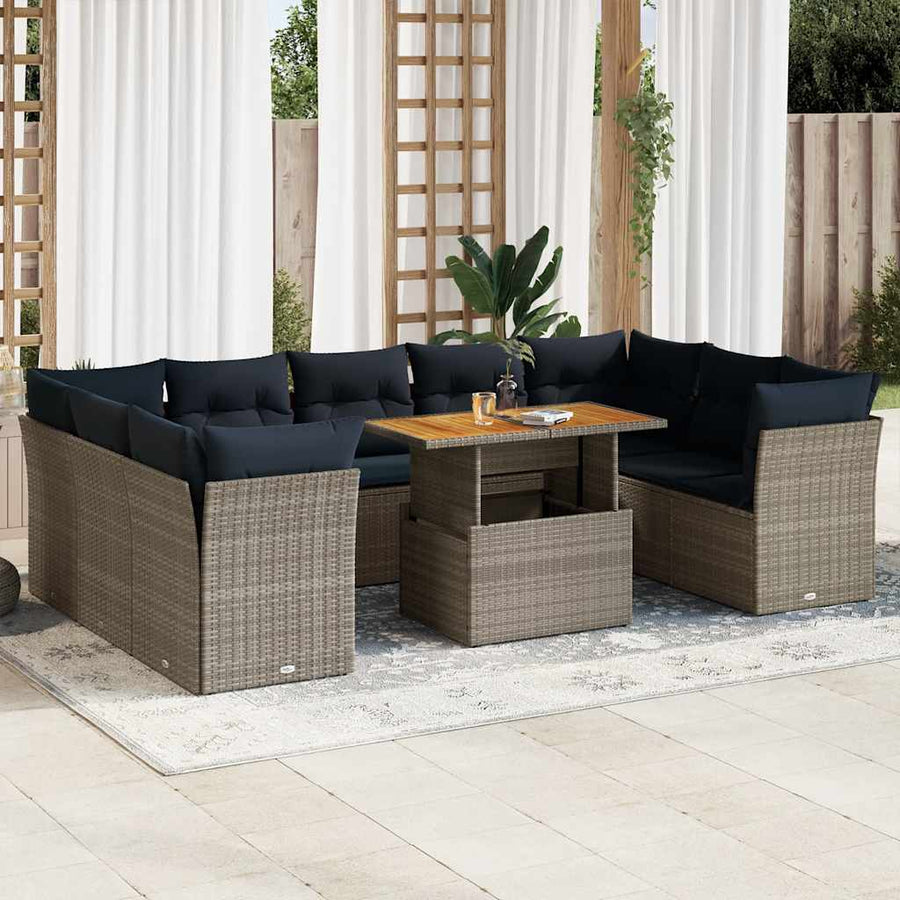 10-Delige Loungeset Met Kussens Poly Rattan