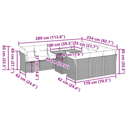 11-delige Loungeset met kussens poly rattan zwart