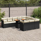 11-delige Loungeset met kussens poly rattan zwart