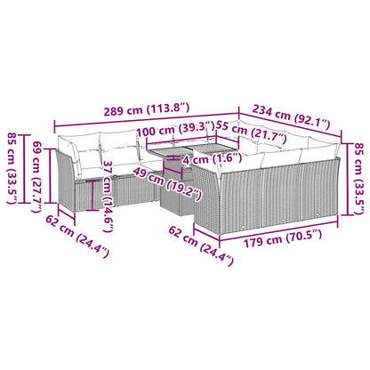 11-delige Loungeset met kussens poly rattan zwart