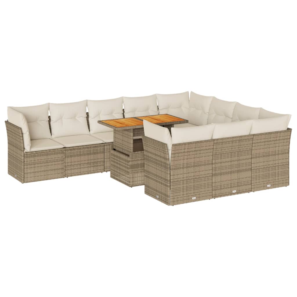 11-delige Tuinset met kussens poly rattan beige