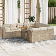 Loungeset poly rattan 11-delig beige met opbergfunctie