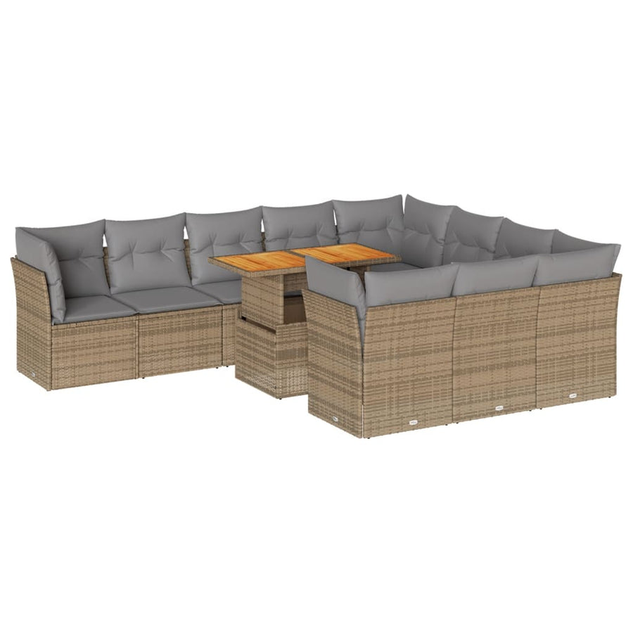 11-delige Tuinset met kussens poly rattan beige