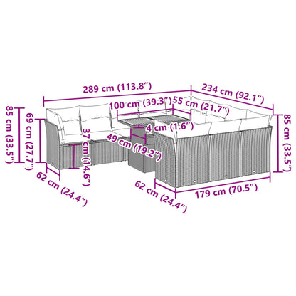 11-delige Tuinset met kussens poly rattan beige