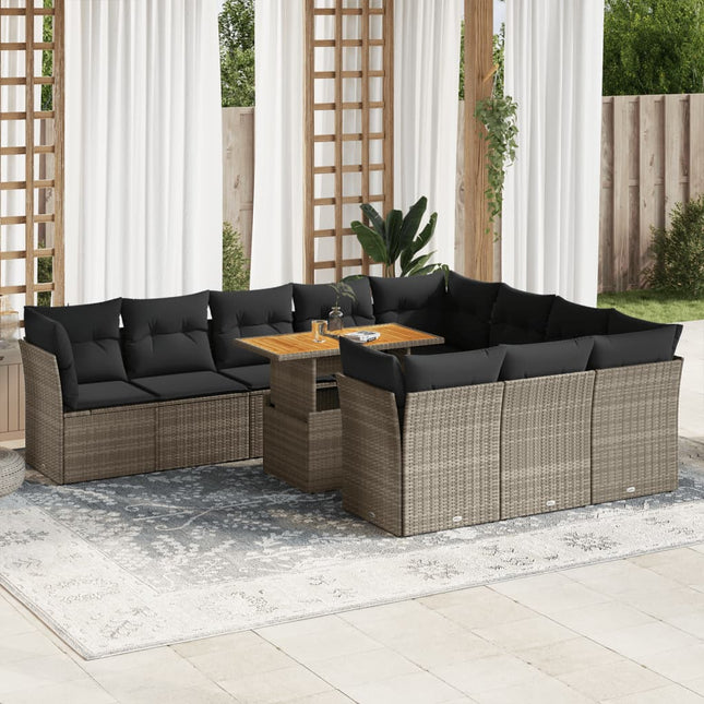 11-delige Loungeset met kussens poly rattan grijs