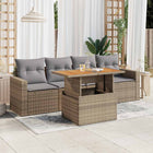 5-piece Loungeset with Cushions Poly Rattan Beige