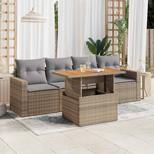 5-delige Loungeset met kussens poly rattan beige