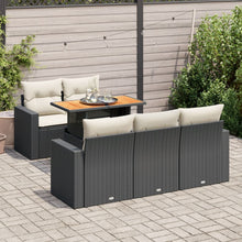 6-delige Loungeset met kussens poly rattan zwart