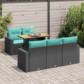 6-delige Loungeset met kussens poly rattan zwart