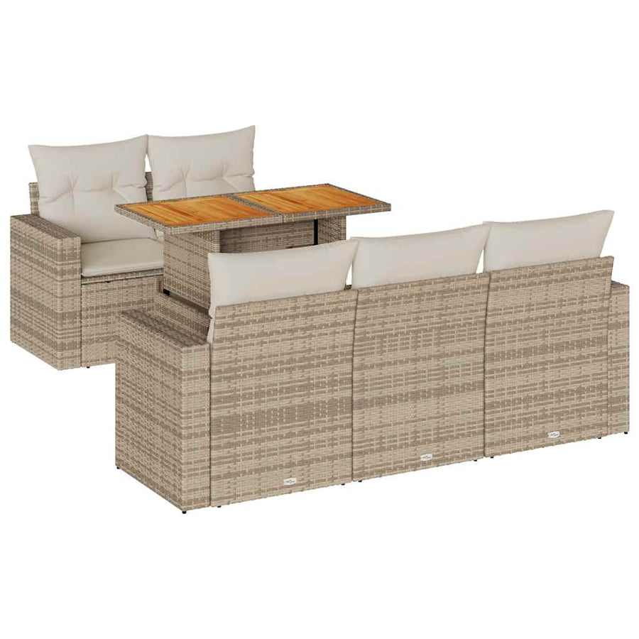 6-delige Loungeset met kussens poly rattan beige