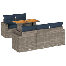 6-delige Loungeset met kussens poly rattan grijs