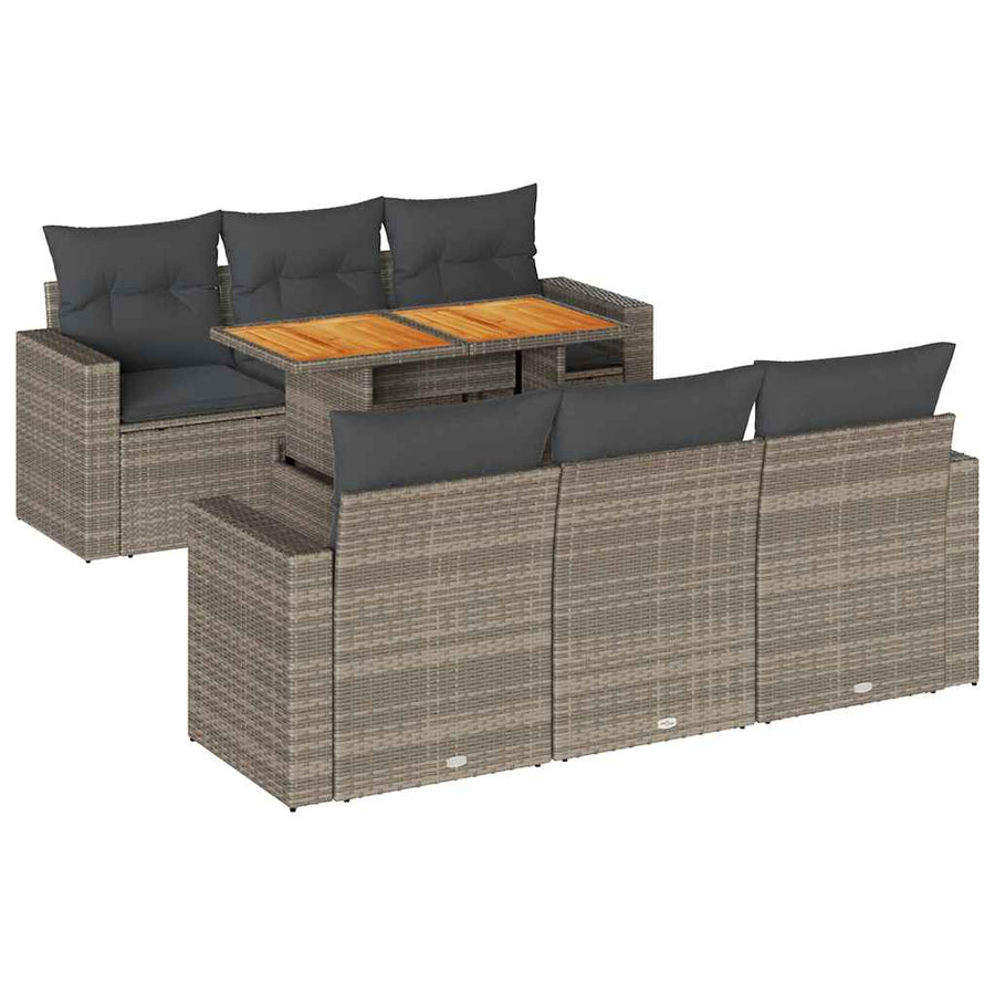 7-delige Loungeset met kussens poly rattan grijs