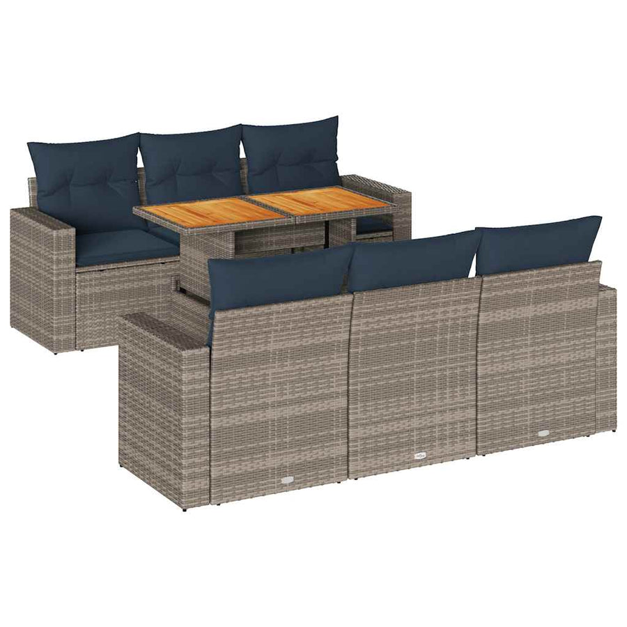 7-delige Loungeset met kussens poly rattan grijs