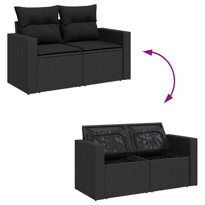 7-delige Loungeset met kussens poly rattan zwart