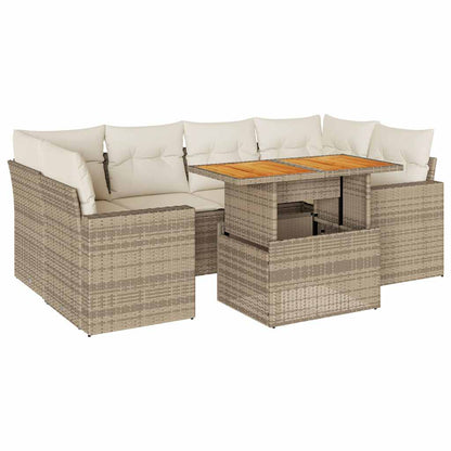 7-delige Loungeset met kussens poly rattan beige