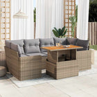 7-delige Loungeset met kussens poly rattan beige