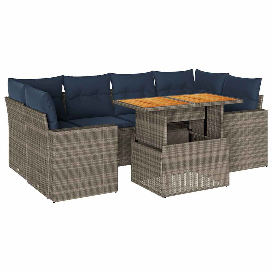 7-delige Loungeset met kussens poly rattan grijs