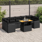 8-delige Loungeset met kussens poly rattan zwart