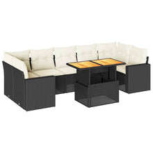 8-delige Loungeset met kussens poly rattan zwart