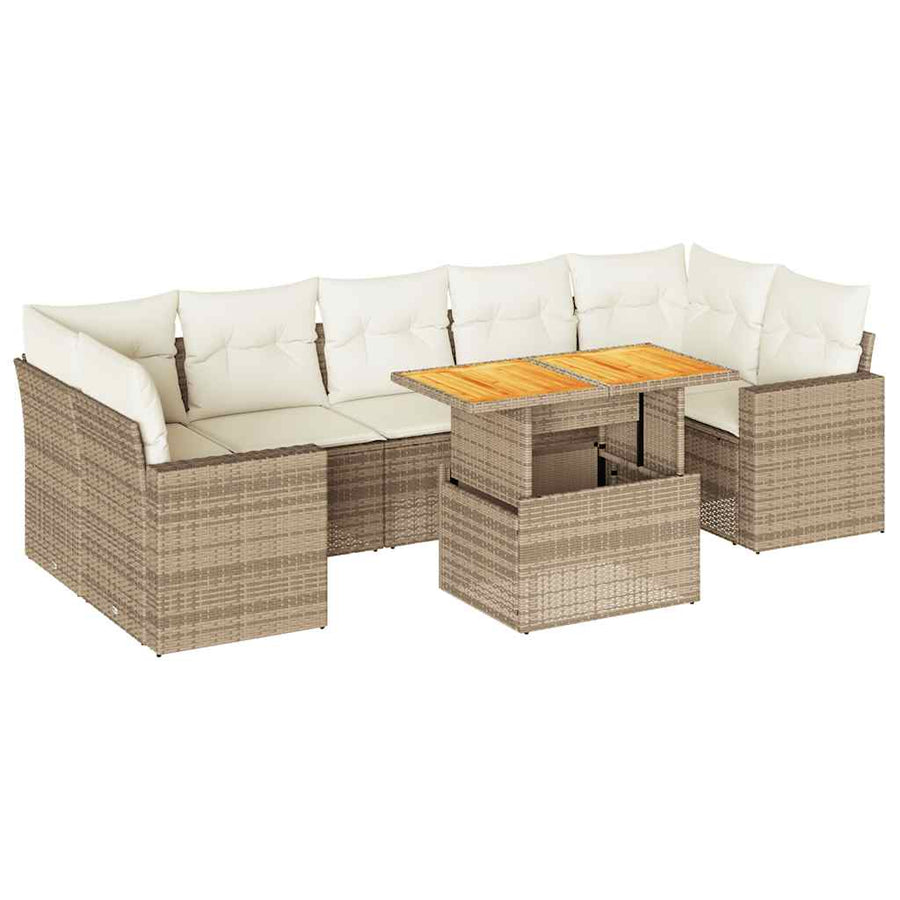 8-delige Loungeset met kussens poly rattan beige