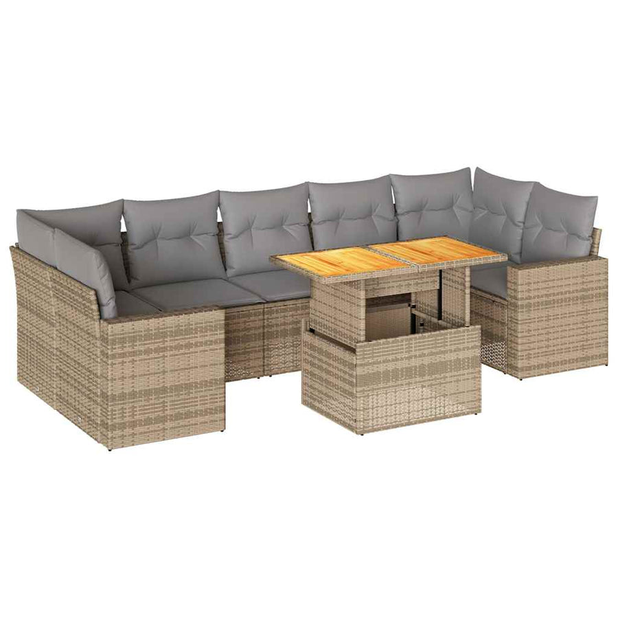8-delige Loungeset met kussens poly rattan beige