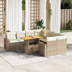 9-delige Loungeset met kussens poly rattan beige