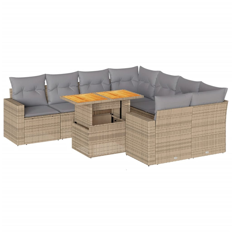 9-delige Loungeset met kussens poly rattan beige