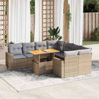 9-delige Loungeset met kussens poly rattan beige