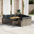 9-delige Loungeset met kussens poly rattan grijs