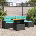 6-delige Loungeset met kussens poly rattan zwart
