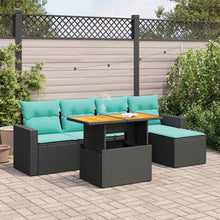 6-delige Loungeset met kussens poly rattan zwart