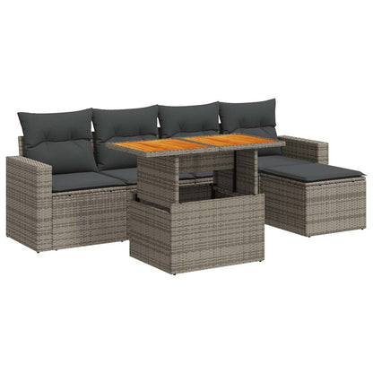6-delige Loungeset met kussens poly rattan grijs